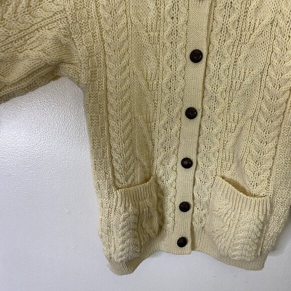 British Wool Naturally Cream Beige Chunky Fisherman Cable Knit Cardigan Sweater - Picture 4 of 4